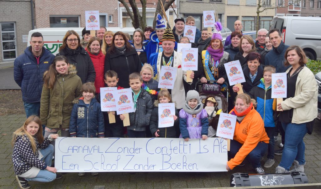 Protestactie confettiverbod Kindercarnaval Steendorp 2017